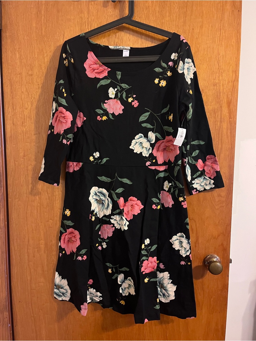 Old Navy Black Floral Scoop-Neck A-Line Dress